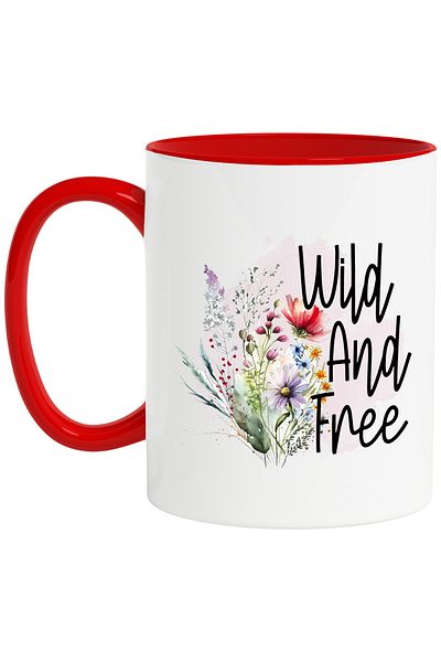 StoryGift Romania Mug with the message "Wild and free", illustration, motivational, wild and free, , With ,STG