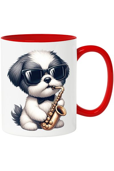 StoryGift Romania Mug with a dog playing the saxophone | illustration | sunglasses | instrument, With ,STG