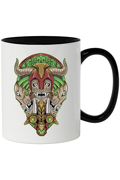 StoryGift Romania Mug With Helmet, Horns, Masks, Fangs, Demons, Robot, Multicolor 330 ml, Ceramic c, With ,STG