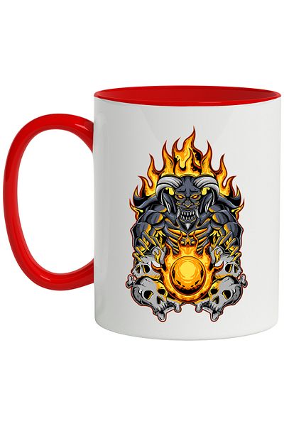 StoryGift Romania Demon Mug, Horns, Flames, Bones, Skulls, Sphere, Multicolor 330 ml, Ceramic, With ,STG