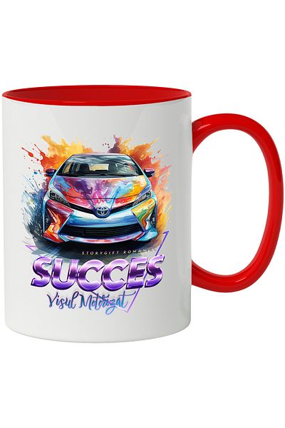 StoryGift Romania Mug With Message Success Dream Motorized, Triangle, Car, Toyota, Multicolor 330 m, With ,STG