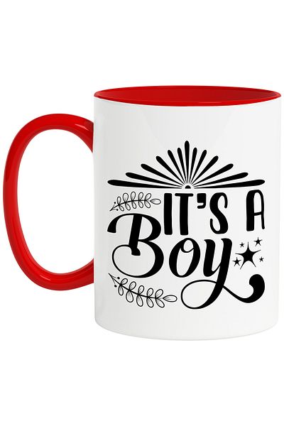 StoryGift Romania Mug with the news given by the doctor at birth "It's a boy" - it's a boy with Red Handle, Cu Man, STG