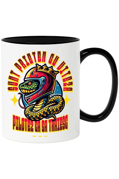 StoryGift Romania Mug snake king with motorcycle helmet I drive to live, 330ml, Ceramica cu Mane, Cu,STG