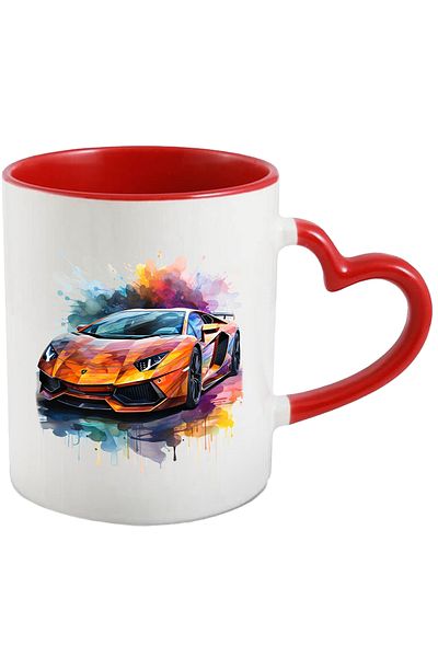 StoryGift Romania Sports Car Mug, Luxury Vehicle, Watercolor, Wheels, Multicolor 330 ml, Ceram, With ,STG