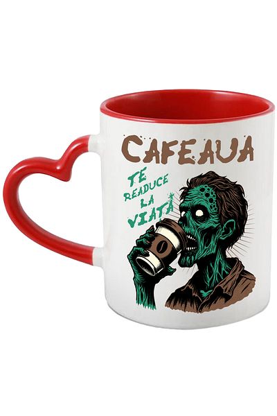 StoryGift Romania Coffee Mug Brings You Back to Zombie Life with Coffee, 330ml, Ceramic with Heart Handle, With ,STG