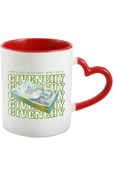 StoryGift Romania Mug ___ - 100 Romanian Lei, 330ml, Ceramic with Red Heart Handle, With Handle, STG