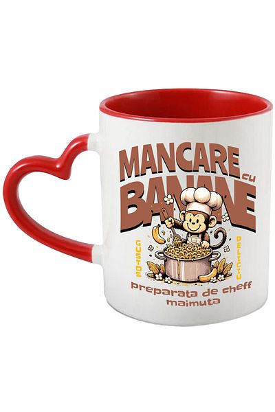StoryGift Romania Monkey Chef Banana Food Mug, 330ml, Ceramic with Heart Handle, With ,STG