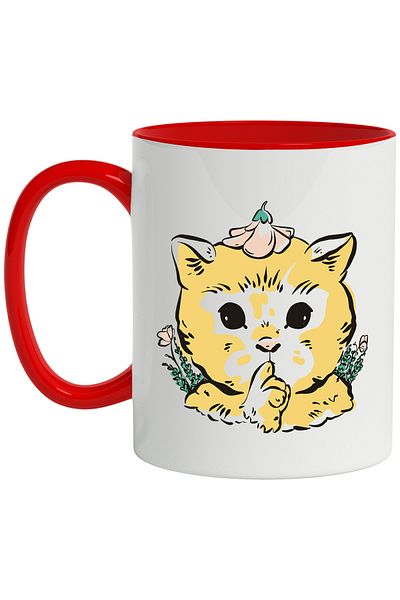 StoryGift Romania Mug With Cat, Illustration, Flower, Petals, Leaves, Animal, Multicolor 330 ml, C, With, STG