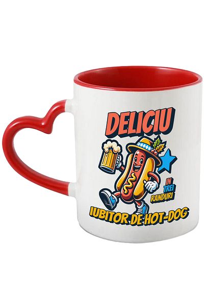StoryGift Romania Delicious Hot Dog Lover Beer Food Mug, 330ml, Ceramic with Red Heart Handle, With ,STG