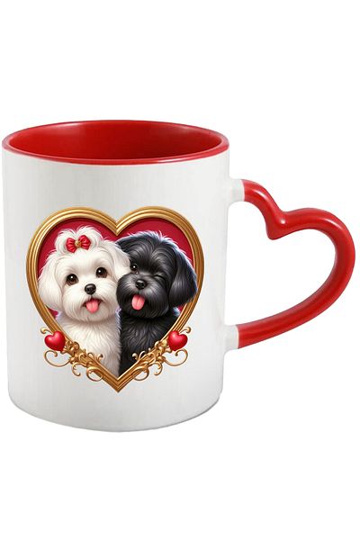 StoryGift Romania Mug with a white puppy and a black puppy | illustration | heart-shaped frame, With ,STG