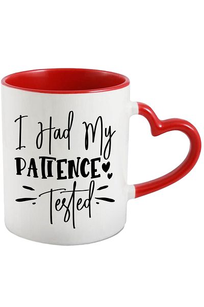 StoryGift Romania Mug with hearts and the text "I had my patience tested" - border with Handle I, With, STG