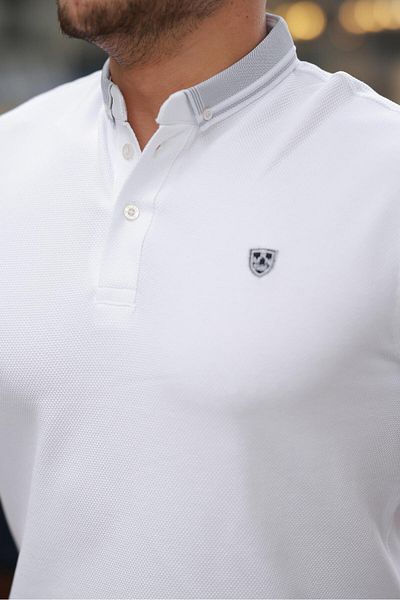 Miron Tricou cu mânecă scurtă cu guler polo brodat cu logo alb -2518