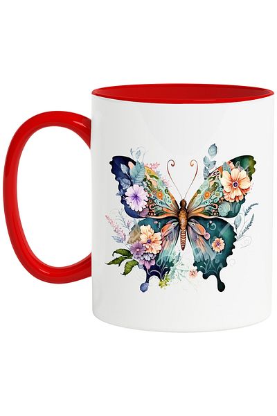 StoryGift Romania Mug with a butterfly with flowered wings | illustration | abstract | various flowers, With ,STG