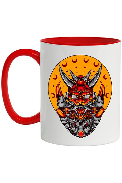 StoryGift Romania Mug With Oni Mask, Monster, Mecha, Robot, Cyberpunk, Multicolor 330 ml, Ceramic, With ,STG