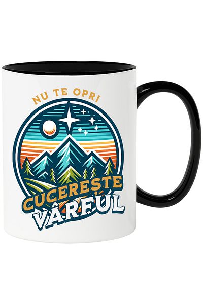 StoryGift Romania Mug motivational message don't stop conquer the mountain top adventure, 330ml, Ce, Cu, STG