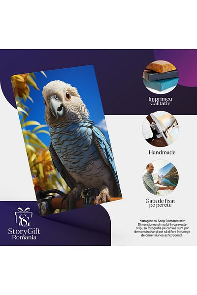 StoryGift Romania Tablou Canvas: Cuvântare Penească Ochi De Malachit Funze În Albastrul Cerului Papagalesc Pictur