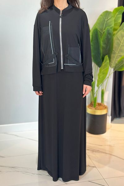 Ceremony Macrame Rope Detailed Bomber Dress Suit 5976 Black
