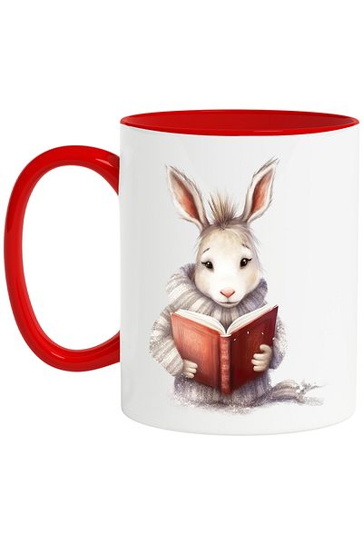 StoryGift Romania Mug with a bunny reading | ruffled | book | reading | for enthusiasts, With ,STG