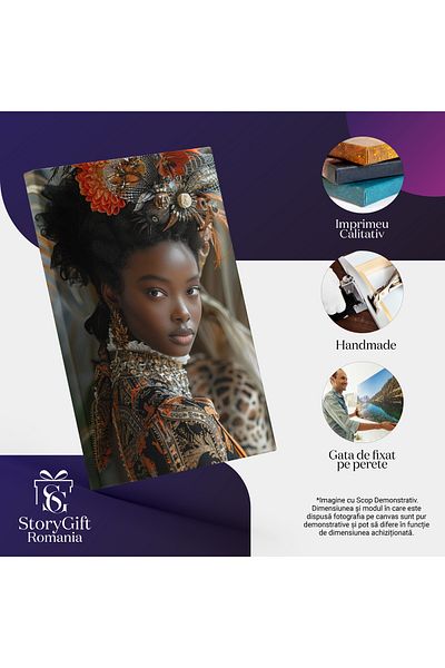 StoryGift Romania Tablou Canvas Doamna Cu Pielea Neagra Cu Buzele Mari Si Accesoriu Frumos In Par In Costum Colo