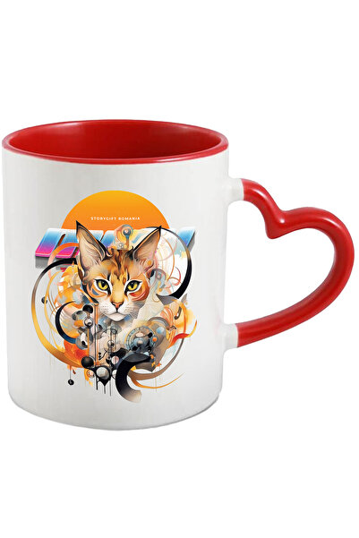 StoryGift Romania Cana Cu Mesaj Miau, Pisica, Retro, Abstract, Cercuri, Multi...
