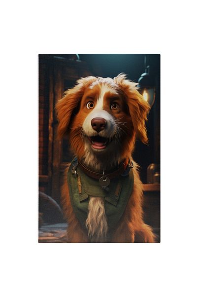 StoryGift Romania Canvas Painting 100 x 70CM Furry Puppy with Happy Green Vest and Big Long Ears,,STG