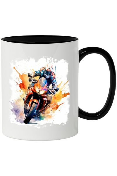 StoryGift Romania Sport Motorcycle Mug, Watercolor Illustration, Motorcyclist, Multicolor 330 ml, With ,STG