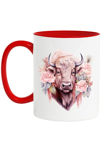 StoryGift Romania Mug with a serious bison | illustration | a little angry | popcorn | abstract | ro, With ,STG