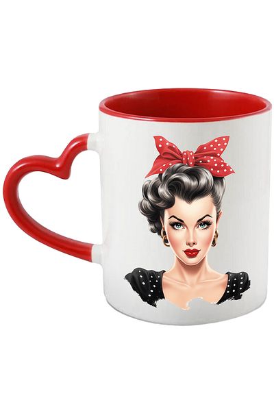 StoryGift Romania Mug with a beautiful brunette woman with short hair, illustration, retro style, old, d, With ,STG