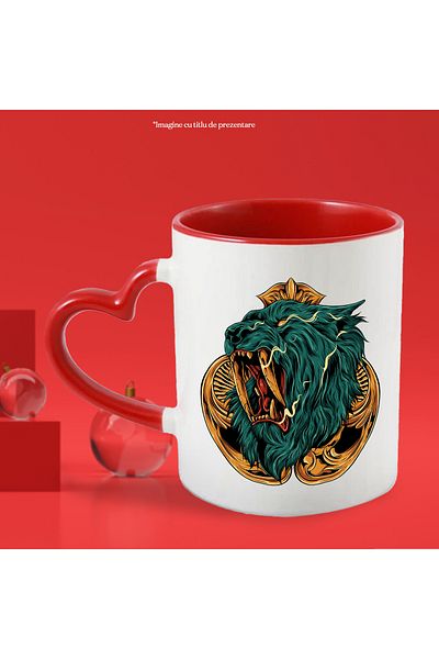 StoryGift Romania Mug With Emblem, Apple, Flames, Sabercat, Multicolor 330 ml, Ceramic with Linen Handle, With ,STG