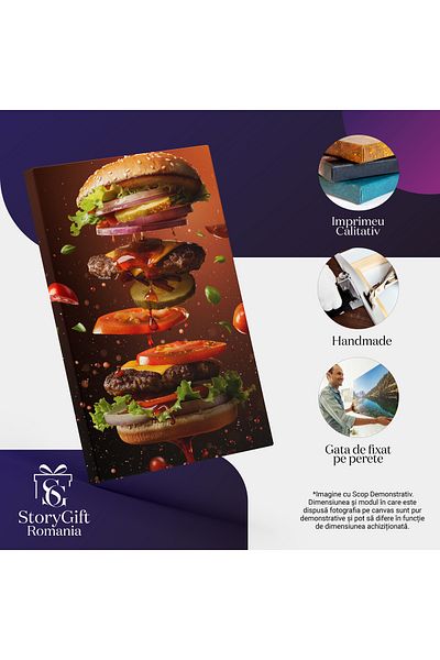 StoryGift Romania Canvas Print The Beautifully Placed Burger for Fast Food Lovers, The Delicious Burger with Vegetables