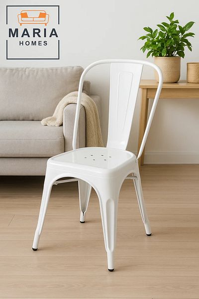 MARIA HOMES White Industrial Metal Chair for Indoor & Outdoor Use – Durable and Modern Design