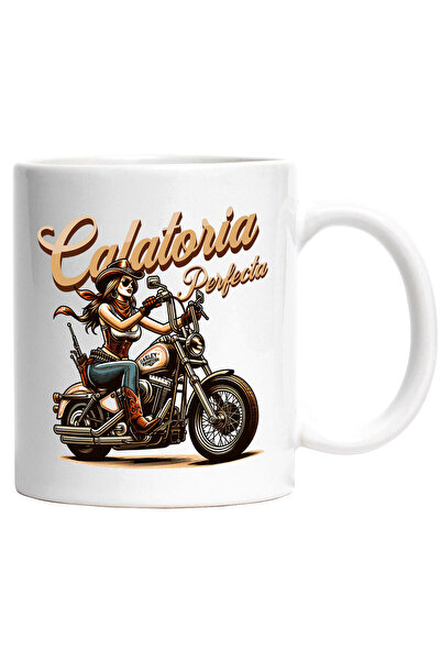 StoryGift Romania Cana cu Femeie Atragatoare Cu Palarie Si Bandana Pe Motocic...