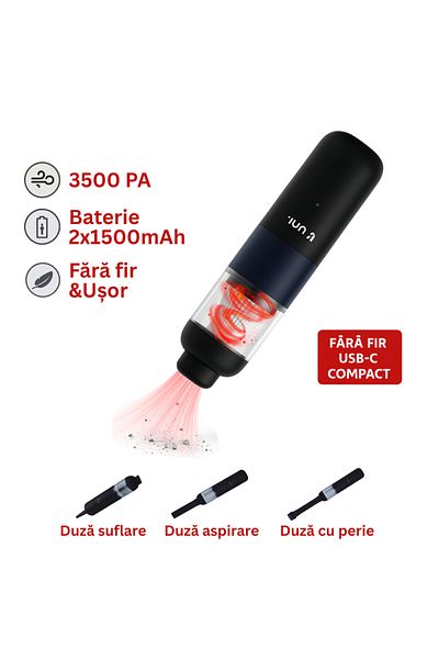 Unico Aspirator Auto Unico VC1465, 3500Pa, 120W, Fără Fir, 2 Viteze, Accesorii, Negru