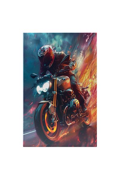 StoryGift Romania Tablou Canvas Motociclist Infuriat Mergand Cu Viteza Aprinzand Asfaltul Pe O Motocicleta Bmw N