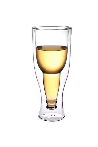 PUFO pahar de bere cu pereți dubli din sticlă borosilicată, design unic, 400 ml