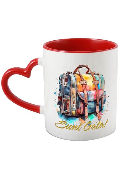 StoryGift Romania Mug With Message I'm Ready, Bag, Schoolbag, Glitter, Multicolor 330 ml, Ceramic, With ,STG