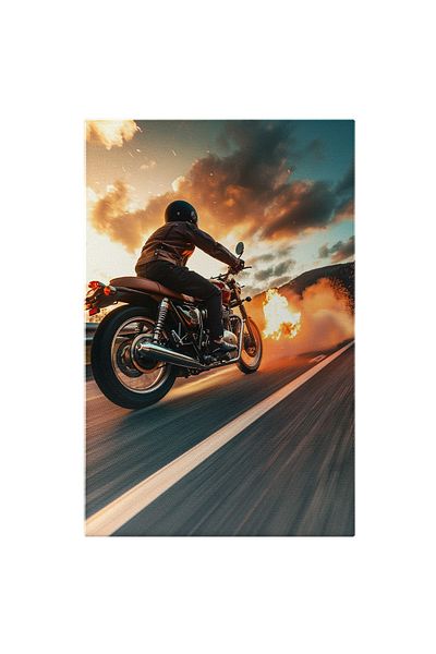 StoryGift Romania Tablou Canvas Strada De Foc Pe Care Circula Un Barbat Pe Motocicleta Cu Viteza Pentru A Ocoli