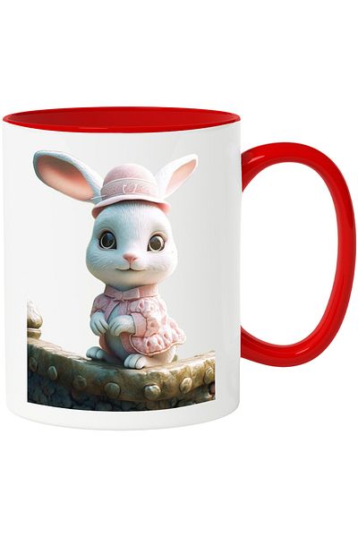 StoryGift Romania Cute Animated Mug with White Rabbit, Dressed in Pink, Pink Hat, Bunnies, , With ,STG