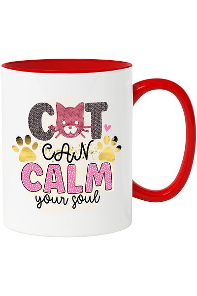 StoryGift Romania Mug with the message "Cat can calm your soul", cat can calm your soul, illustrated, With ,STG