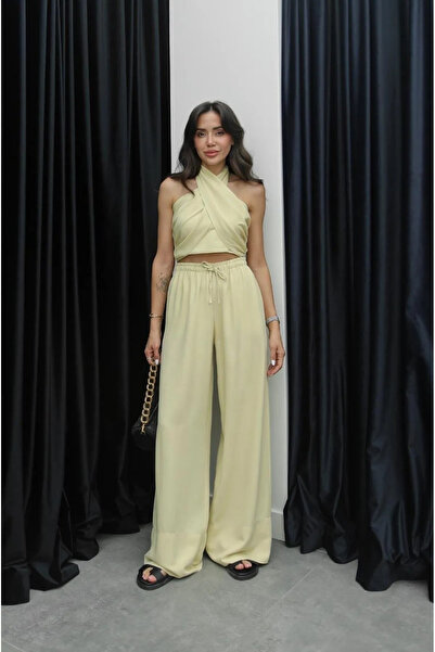 My Blog Κίτρινο κοστούμι παντελόνι Halterneck Bustier - 30352