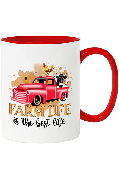 StoryGift Romania Mug with animal car with the message "Farm Life is the best life", farm life, With ,STG