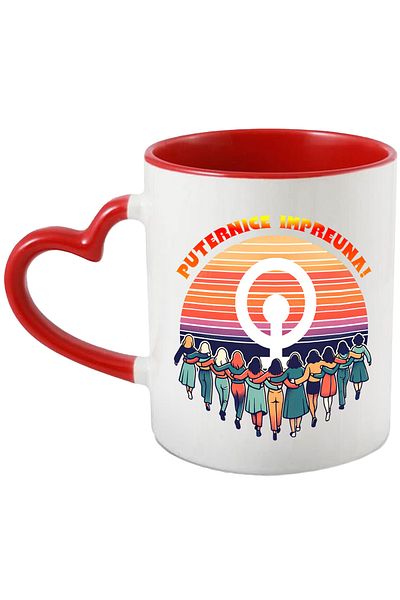 StoryGift Romania More Women More Power Motivational Mug, 330ml, Ceramic with Heart Handle, With ,STG