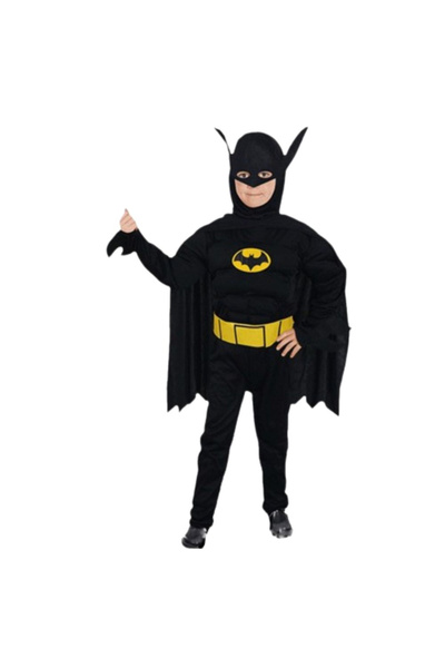 ALMİRA SOLMAZ TİCARET Costum clasic Batman cu muschi pentru baieti, negru 128 - 140 cm 7-9 ani