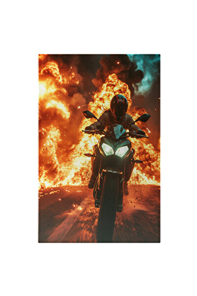 StoryGift Romania Tablou Canvas Femeie Pe Motocicleta Fuge De O Explozie Cu C...