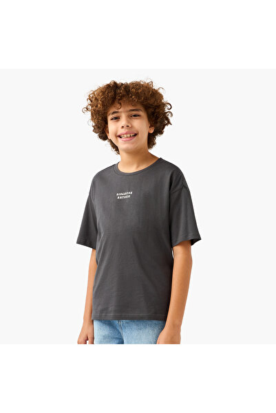 Juniors Typographic Print T-Shirt With Crew Neck And Short Sleeves