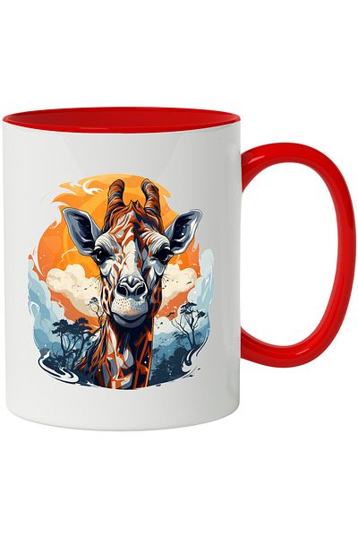 StoryGift Romania Mug With Giraffe, Sunset, Savannah, Forest, Clouds, Trees, Multicolor 330 ml, Ceramic, With,STG