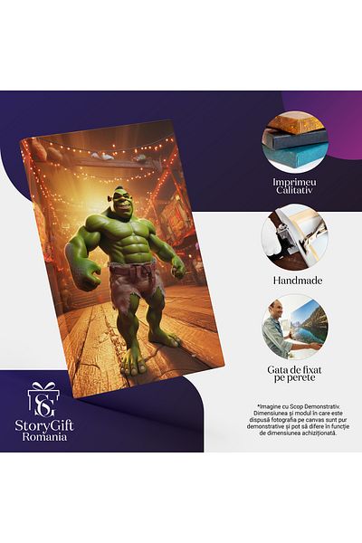 StoryGift Romania Tablou Canvas: Shrek Musculos Figurină- Personaj Animat Pictura Digitala