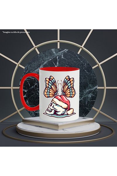 StoryGift Romania Mug With Butterflies, Skull, Christmas Hat, Winter, Multicolor 330 ml, Ceramic with Handles, With ,STG