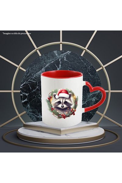 StoryGift Romania Mug with a raccoon wearing a Christmas hat, illustration, celebration, joy, With, STG