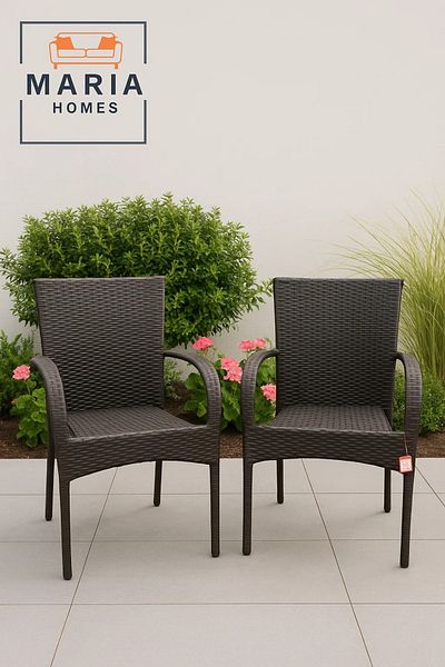 MARIA HOMES Brown Rattan Outdoor Armchair – Weather-Resistant Wicker Chair for Patio, Garden, or Balcony